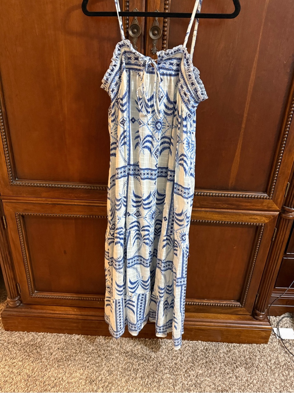 Haute Hippie Blue and White Printed Spaghetti-Strap Dress